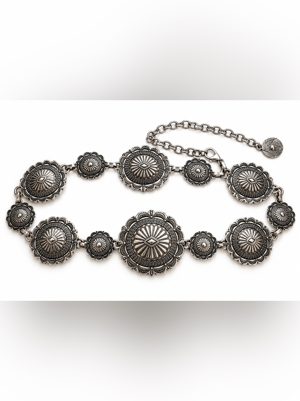 Silver Tone Western Concho Belt Adjustable Cowgirl Boho Statement Belt